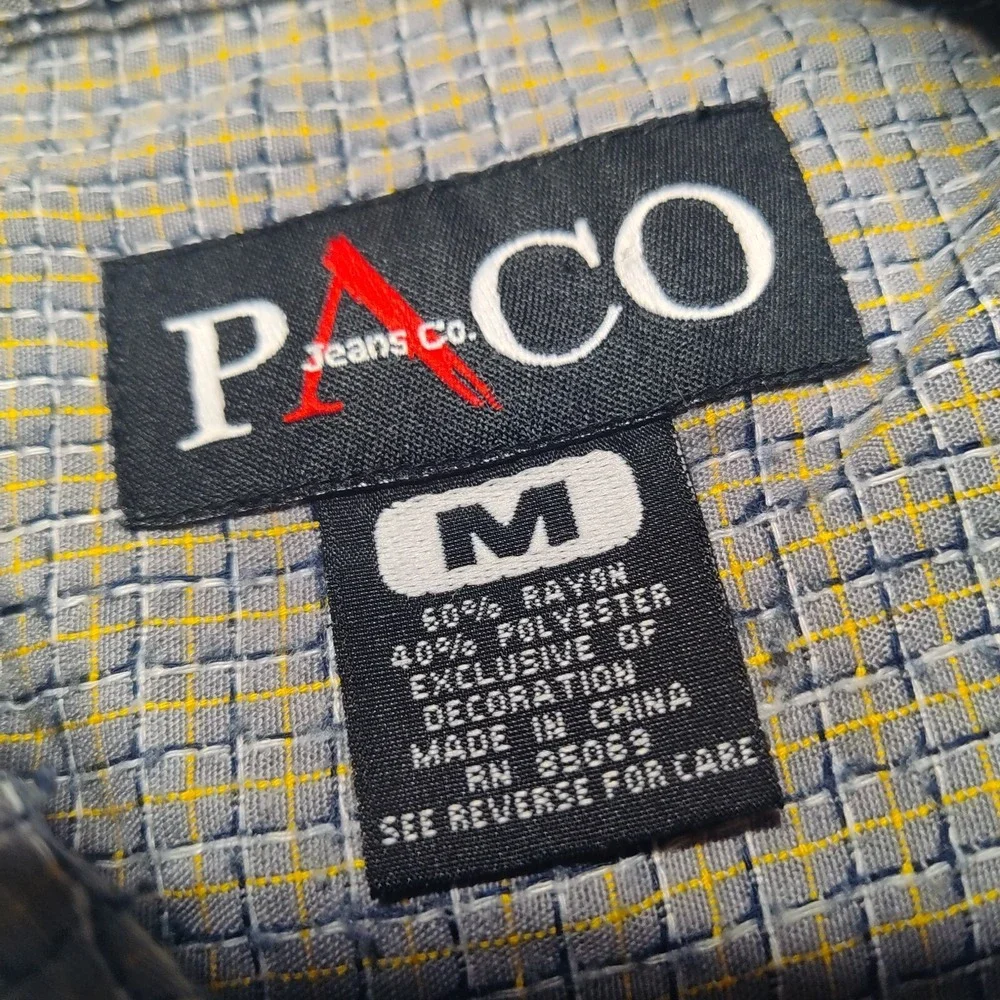 VTG PACO Jeans Co Men Medium Rayon Blend Gray Blue Check Button Shirt - Picture 5 of 13
